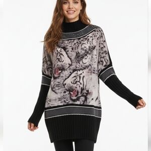 Cose Cosi Animal Print Sweater Dress